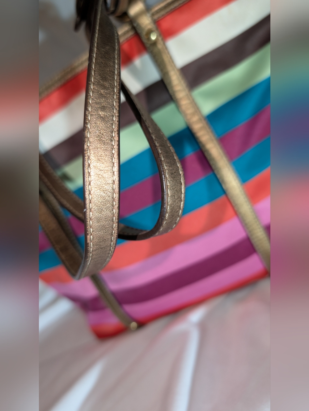 COACH LEGACY SATEEN STRIPE MEDIUM TOTE RARE MULTICOLOR GUC - Picture 6 of 16
